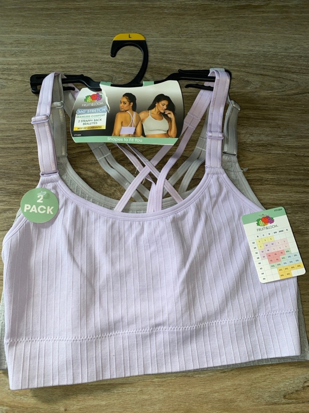 Fruit of the Loom Lilac Ribbed Crisscross Strappy Bralette 2-Pack